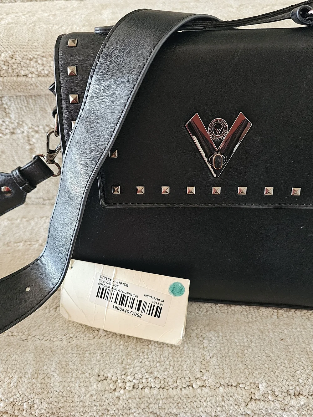Valentino Orlandi Black Crossbody with Silver Studs. Vegan Leather